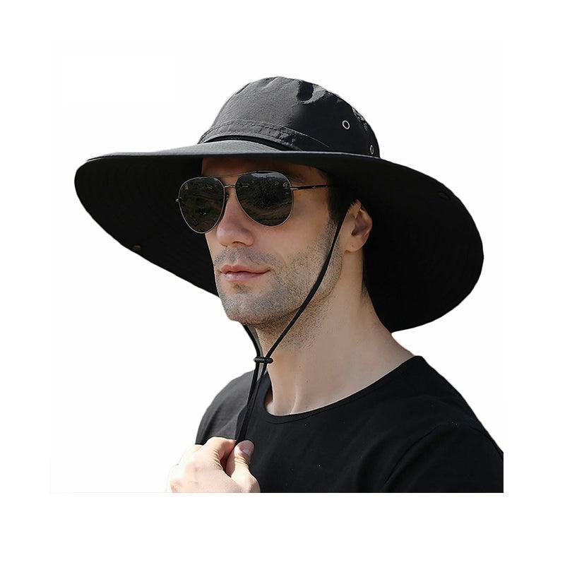 Outdoor Uv Protection Sun Hat Wide Brim Cap Quick-Drying Hat For Fishing Hiking - Black