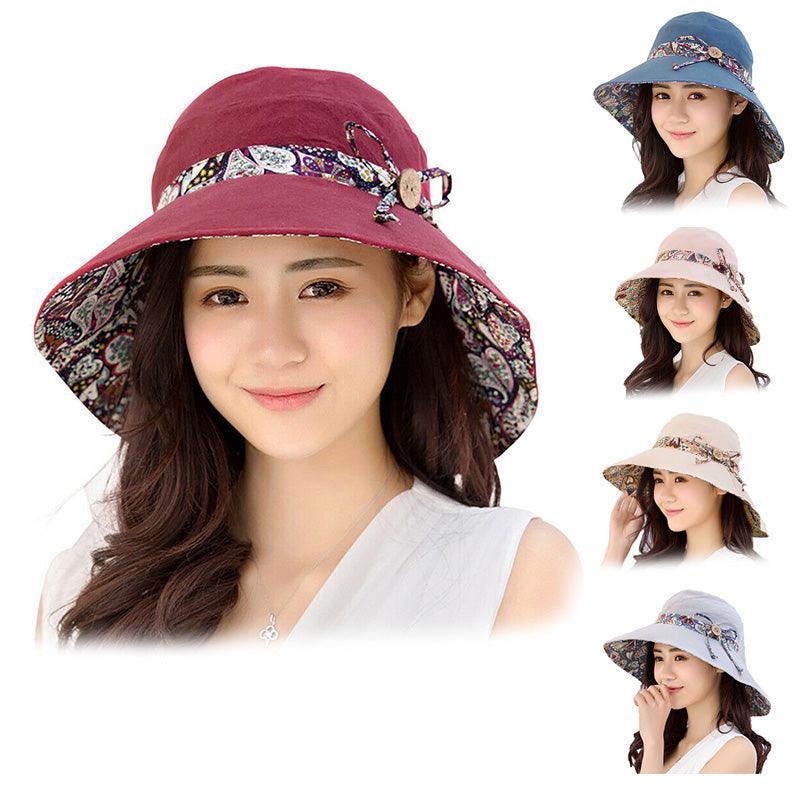 Wide Brim Sun Hat for Women Foldable Floppy Beach Cap with Bow Travel Style - Grey