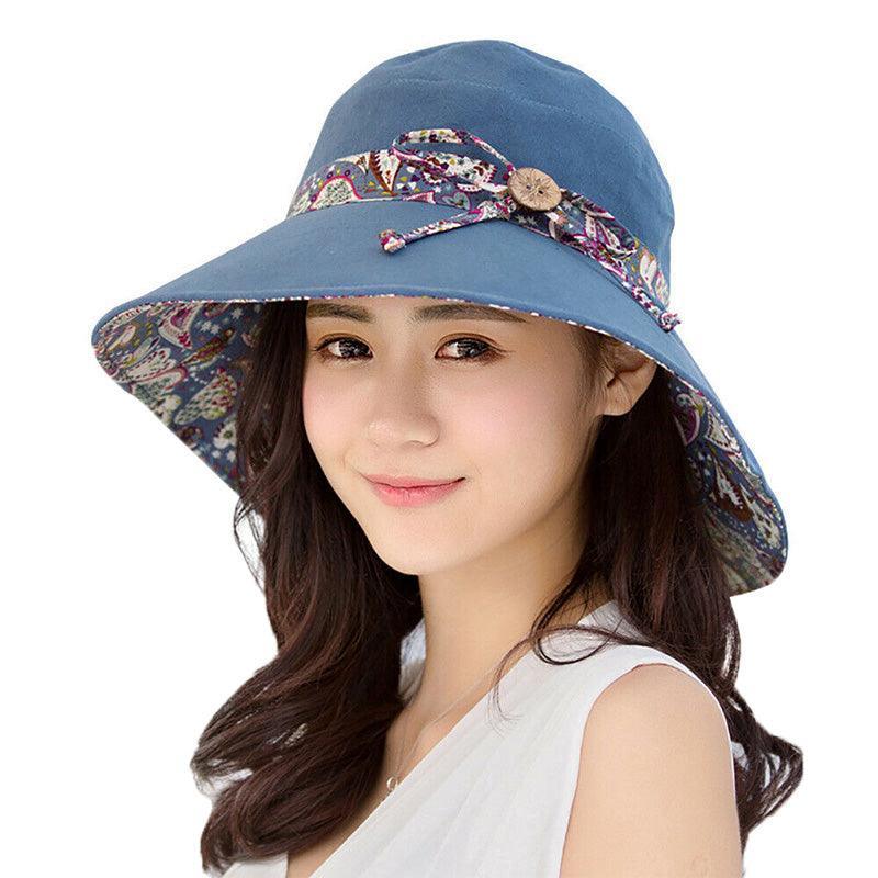 Wide Brim Sun Hat for Women Foldable Floppy Beach Cap with Bow Travel Style - Grey