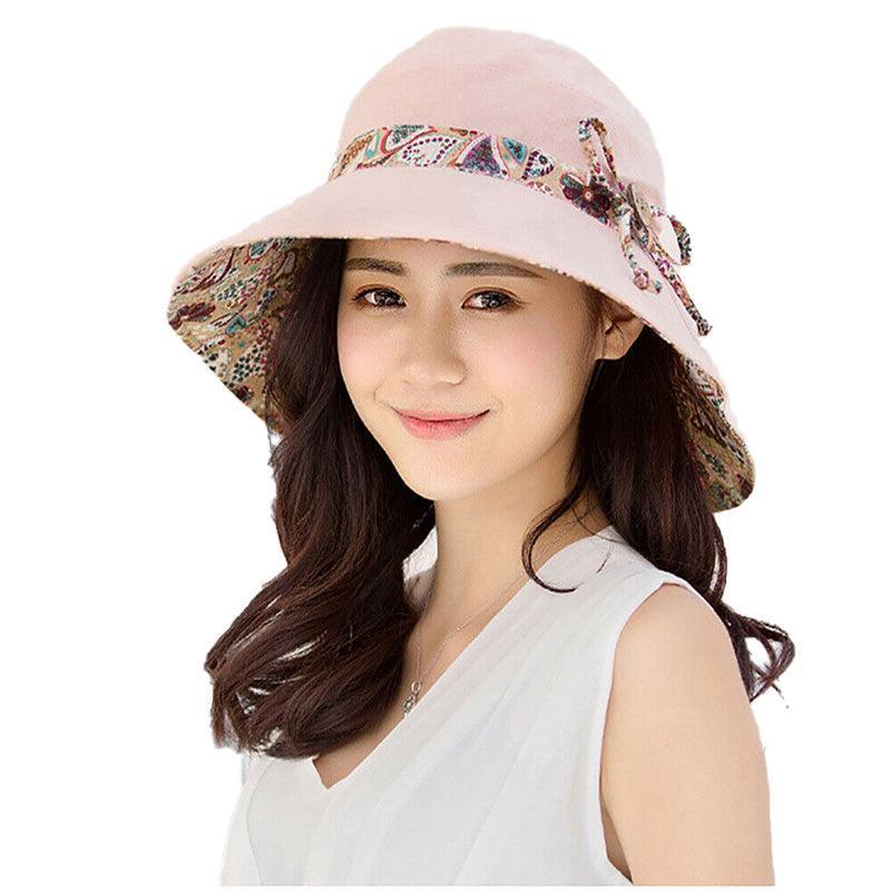Wide Brim Sun Hat for Women Foldable Floppy Beach Cap with Bow Travel Style - Grey