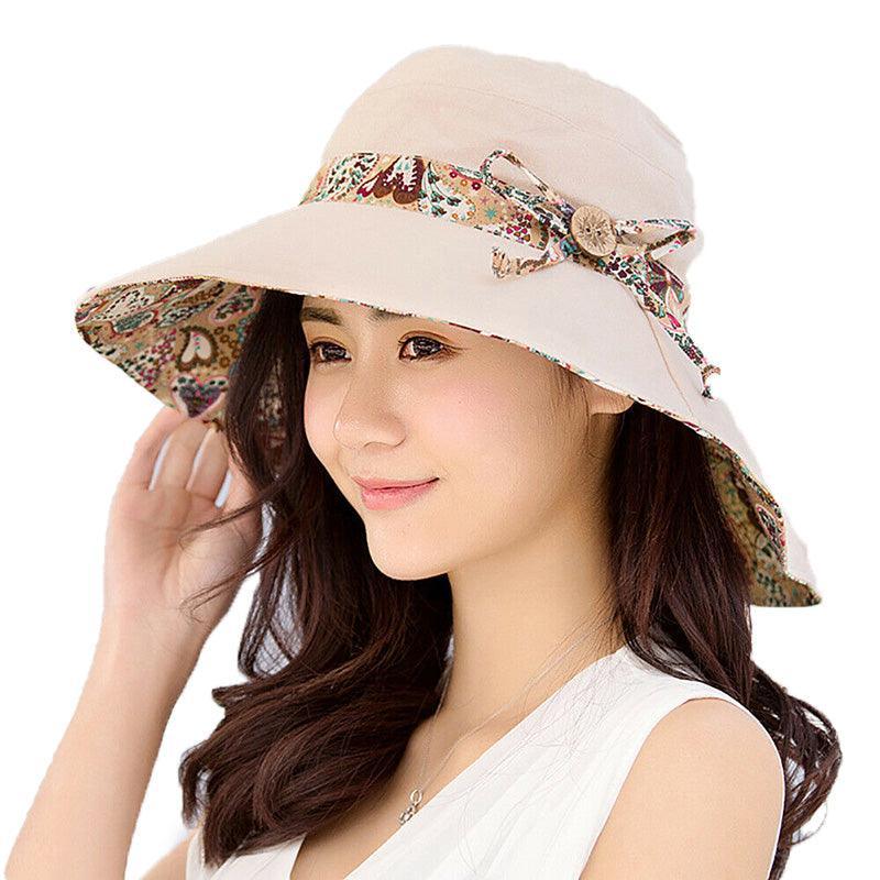 Wide Brim Sun Hat for Women Foldable Floppy Beach Cap with Bow Travel Style - Grey