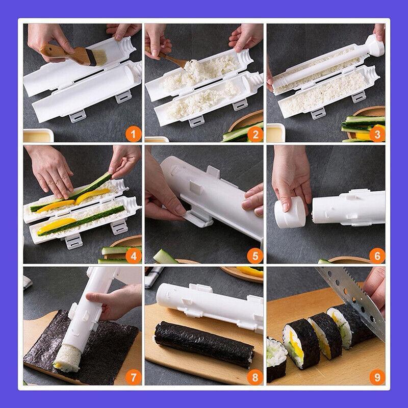 Sushi Roller Maker Tool with Tube Plunger DIY Bazooka Rice Mold for Home Kitchen
