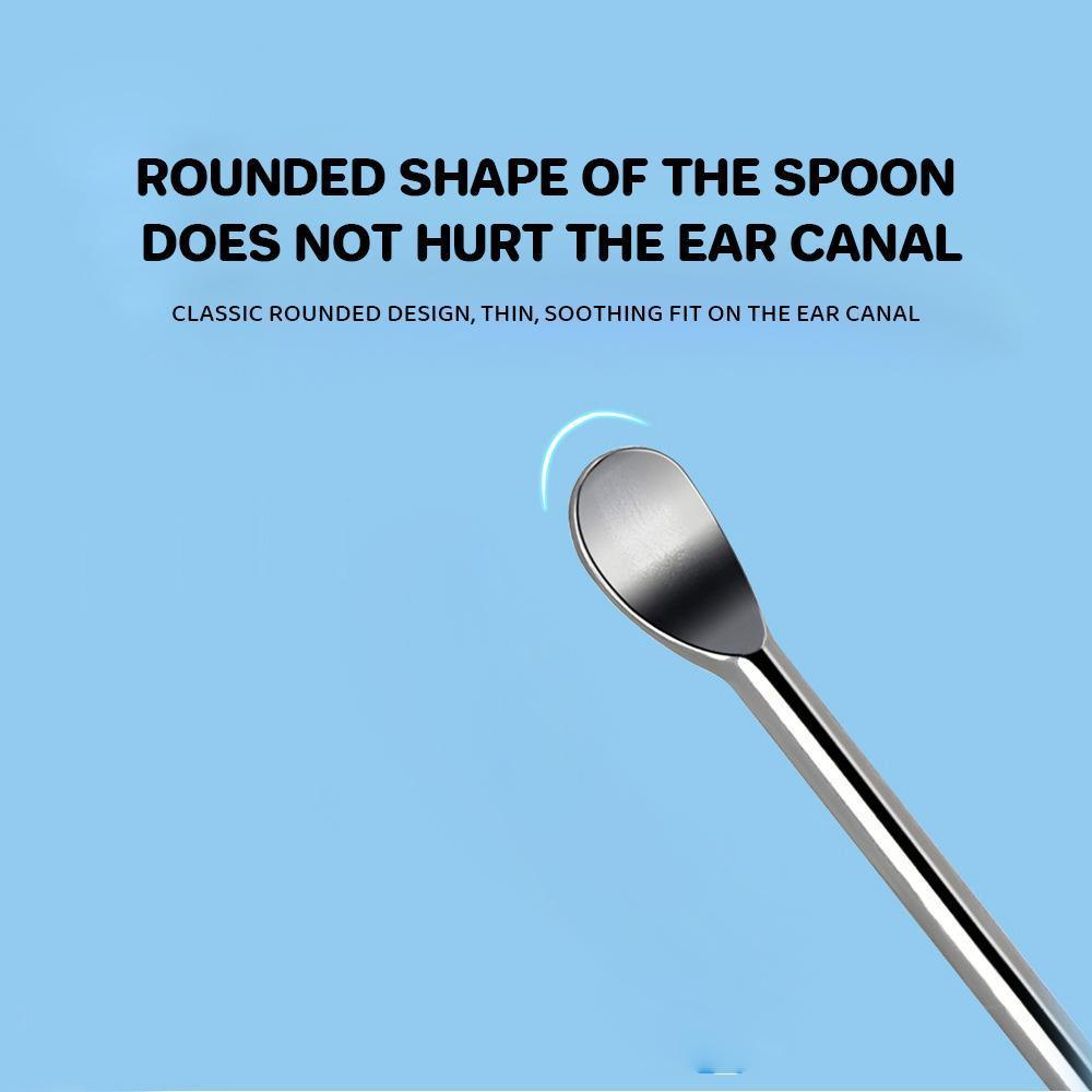 Stainless Steel Earpick Scoop Reusable Earwax Removal Tool Cleaner Kit Unisex - Pink