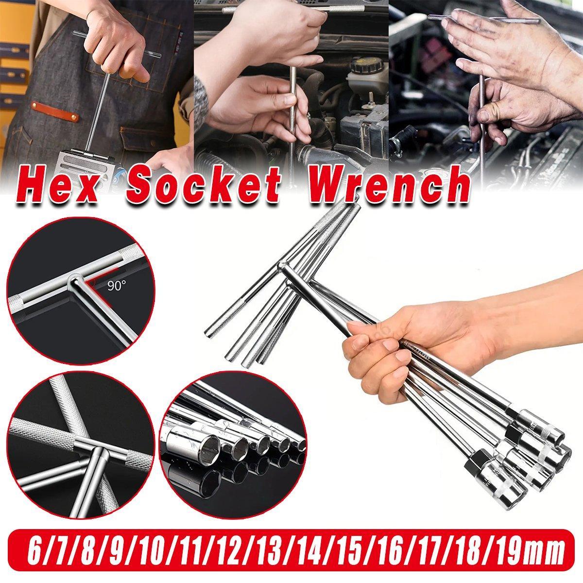 6-19mm Steel T Shaped Hex Wrench Hand Tool Spanner Socket Adapter Repair - 10mm