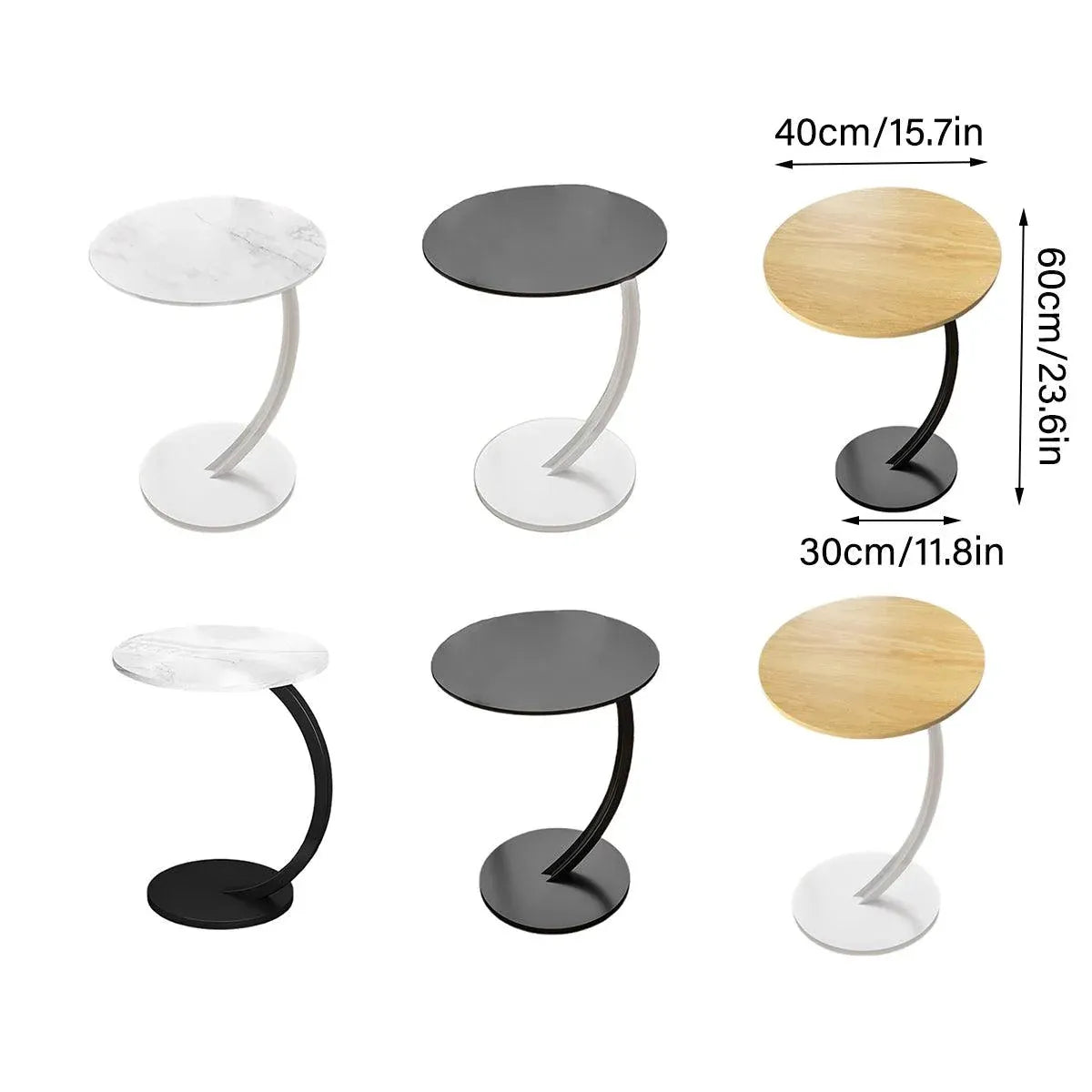 C Shaped Snack Side Table for Sofa Couch Small End Table for Living Room Bedroom - Brown-Black