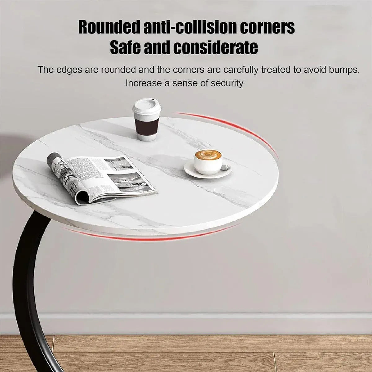 C Shaped Snack Side Table for Sofa Couch Small End Table for Living Room Bedroom - Brown-Black