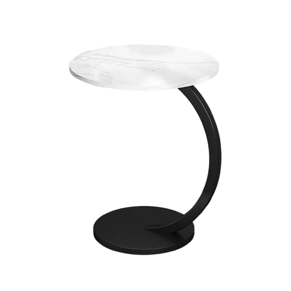 C Shaped Snack Side Table for Sofa Couch Small End Table for Living Room Bedroom - White-Black