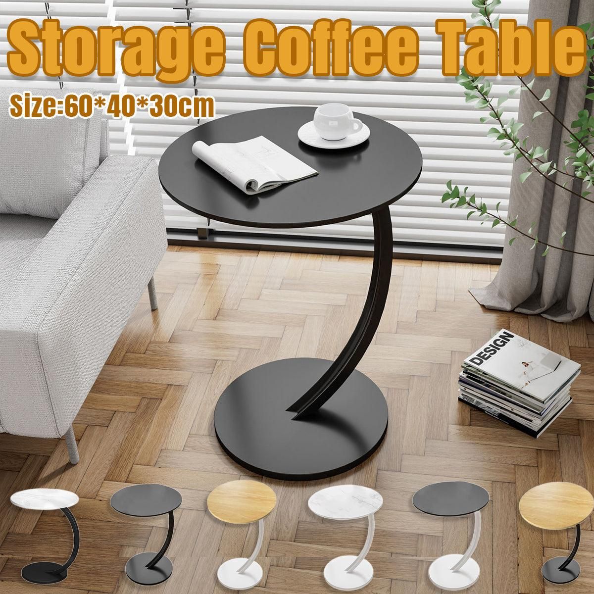 C Shaped Snack Side Table for Sofa Couch Small End Table for Living Room Bedroom - White-Black