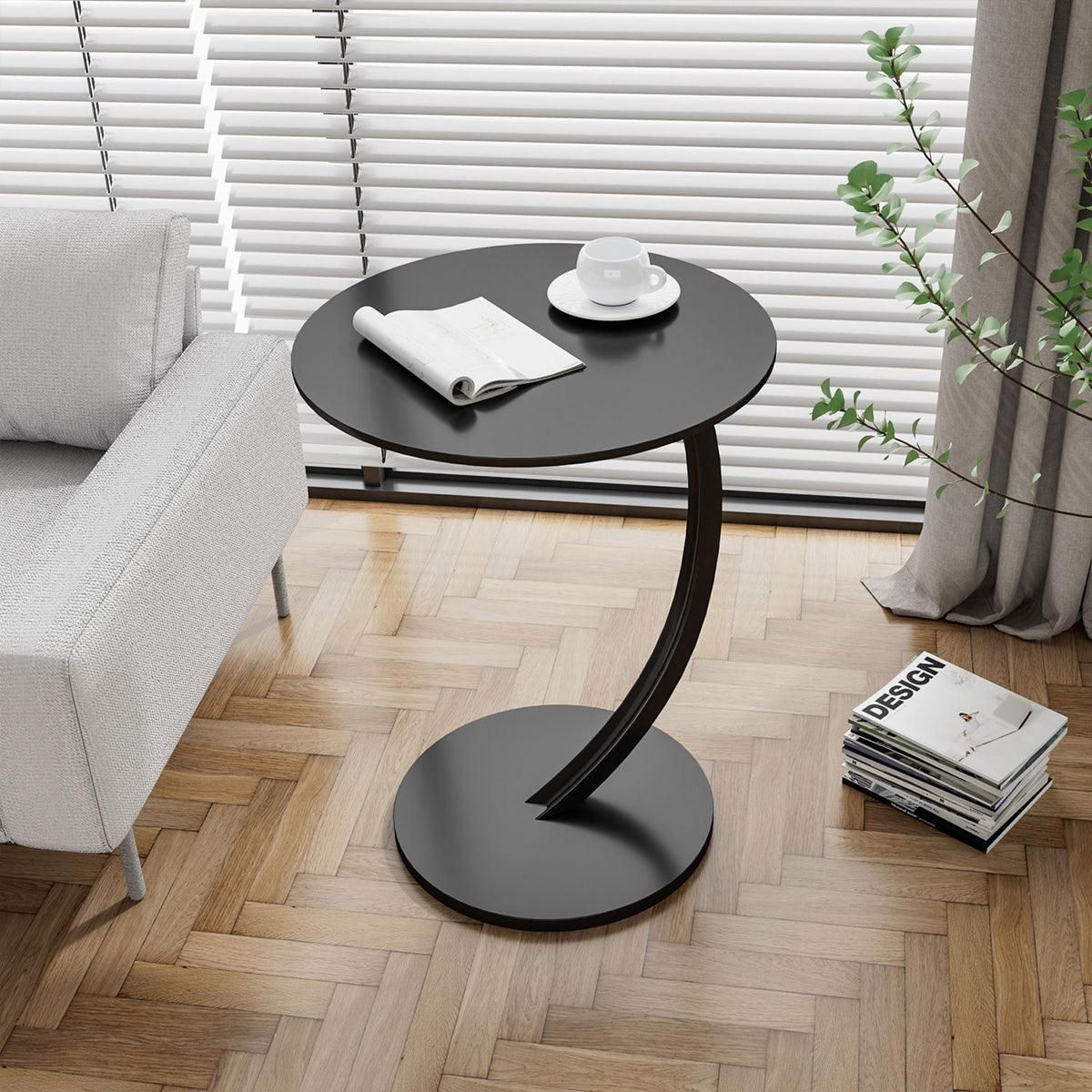 C Shaped Snack Side Table for Sofa Couch Small End Table for Living Room Bedroom - White-Black