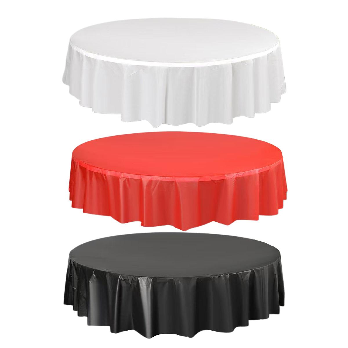 10pcs Round Tablecloth Solid Color Waterproof PEVA Table Cover 213cm Diameter - Black