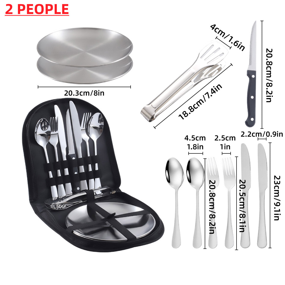 10/20PCS Camping Cutlery Set Outdoor Picnic Utensils Plates Spoons Forks Knives - Red-2 People