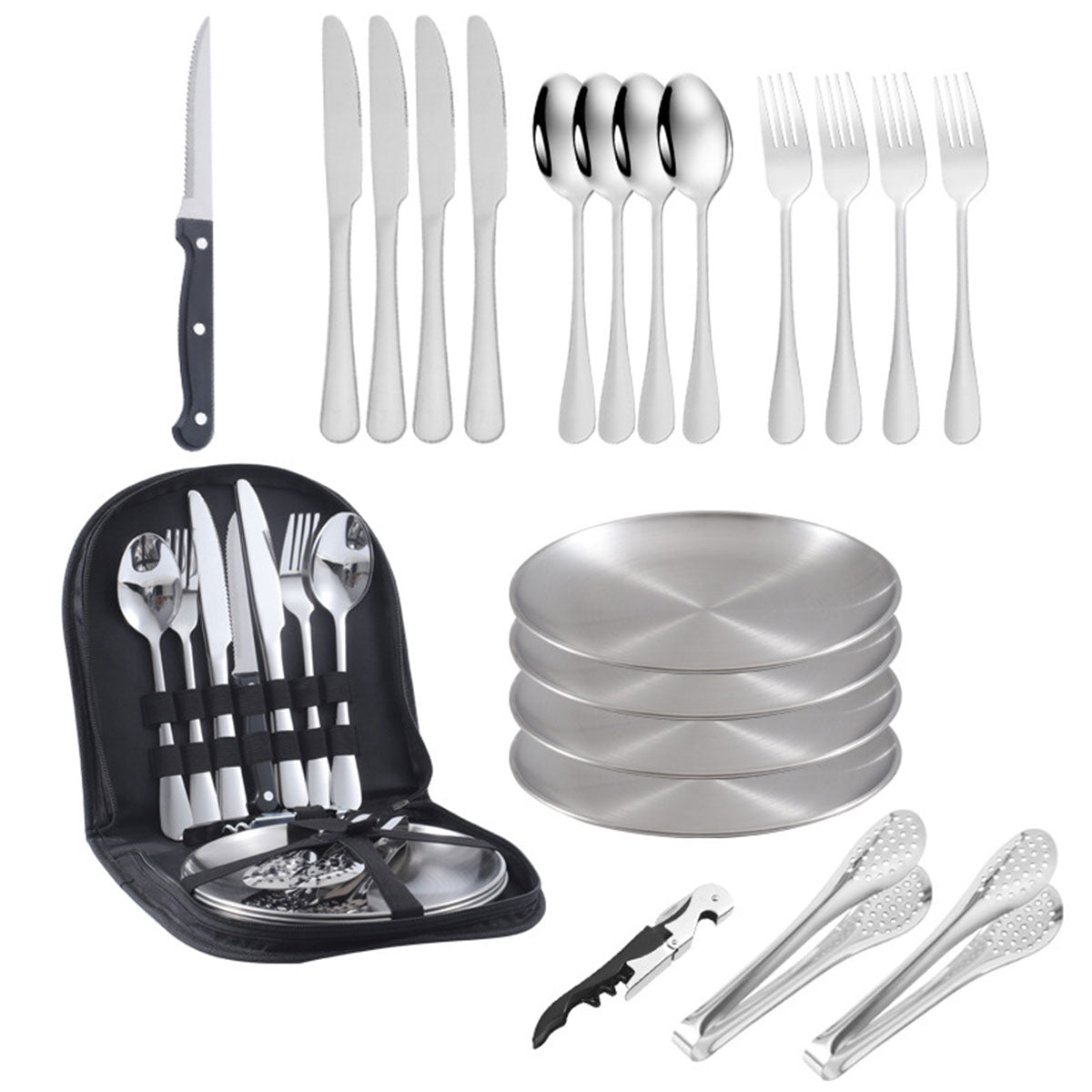 10/20PCS Camping Cutlery Set Outdoor Picnic Utensils Plates Spoons Forks Knives - Red-2 People