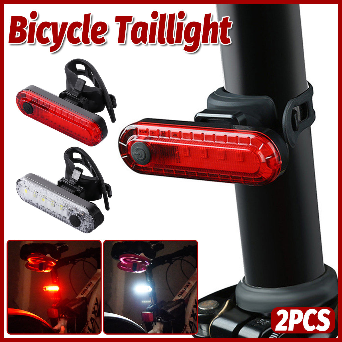 2PCS Bike Rear Tail Light USB Rechargeable Cycling Flashers Blinking