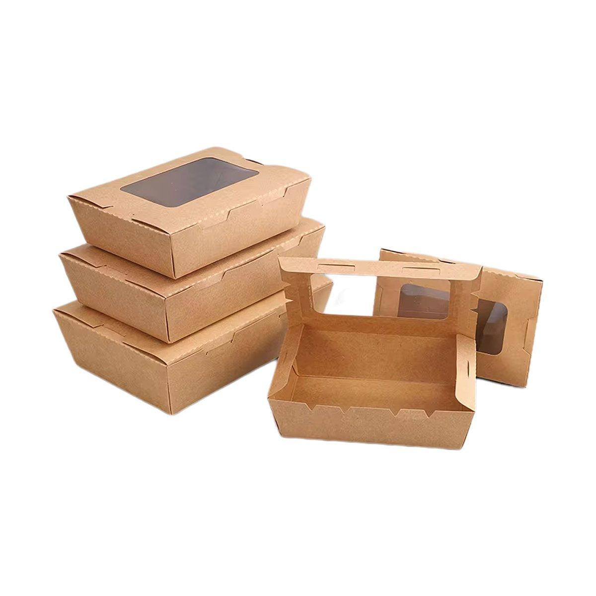 50pcs Kraft Paper Take Out Box Salad Fried Chicken Lunch Box Open Window - 1600ml