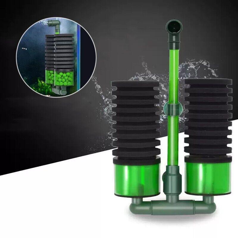 Double Head Aquarium Sponge Filter with Bio Media Box for Shrimp Breeding Tanks