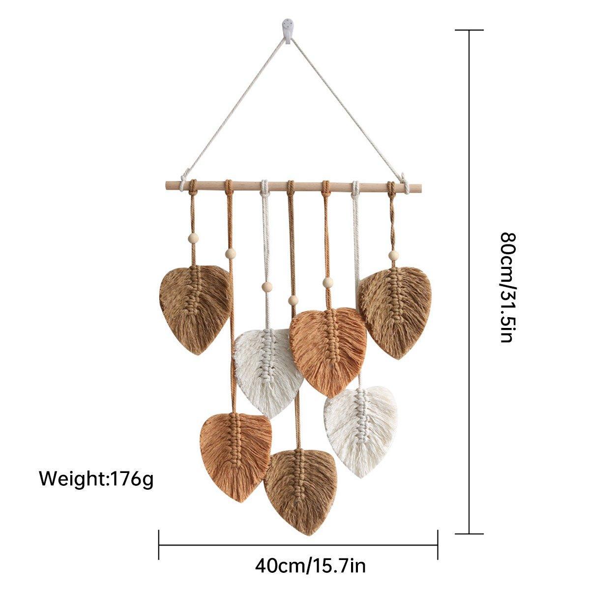 Handmade Braided Cotton Rope Leaves Wall Hanging Home Decoration Ornament - Khaki