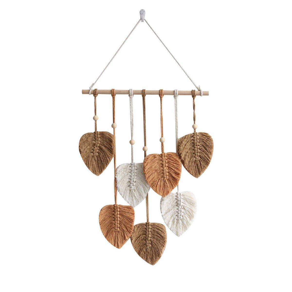 Handmade Braided Cotton Rope Leaves Wall Hanging Home Decoration Ornament - Khaki