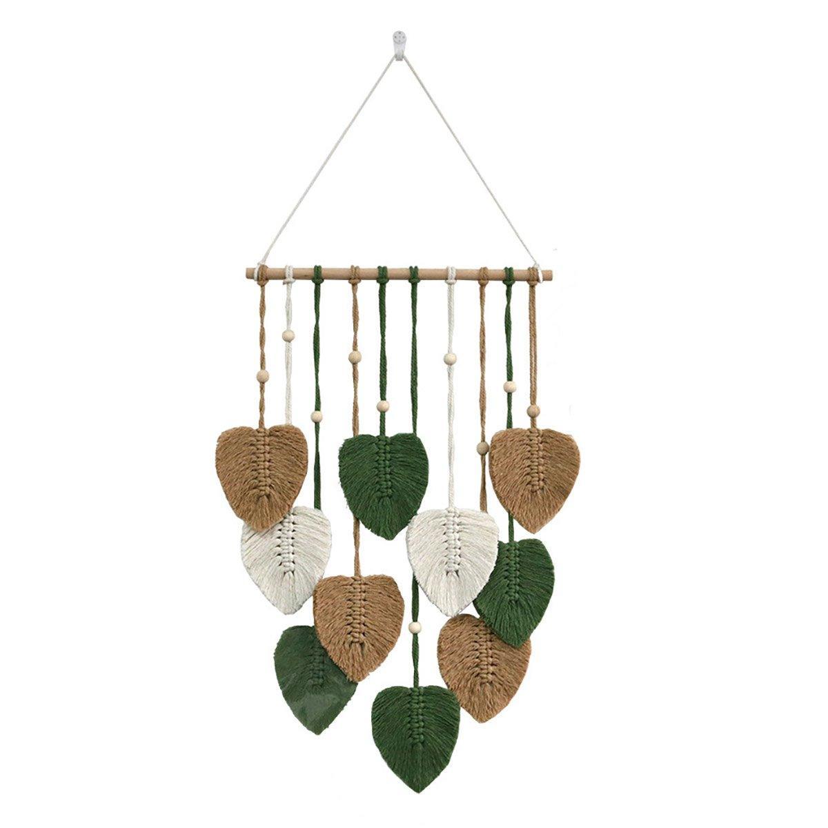 Handmade Braided Cotton Rope Leaves Wall Hanging Home Decoration Ornament - Khaki