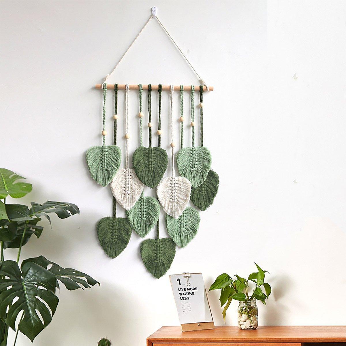 Handmade Braided Cotton Rope Leaves Wall Hanging Home Decoration Ornament - Pink