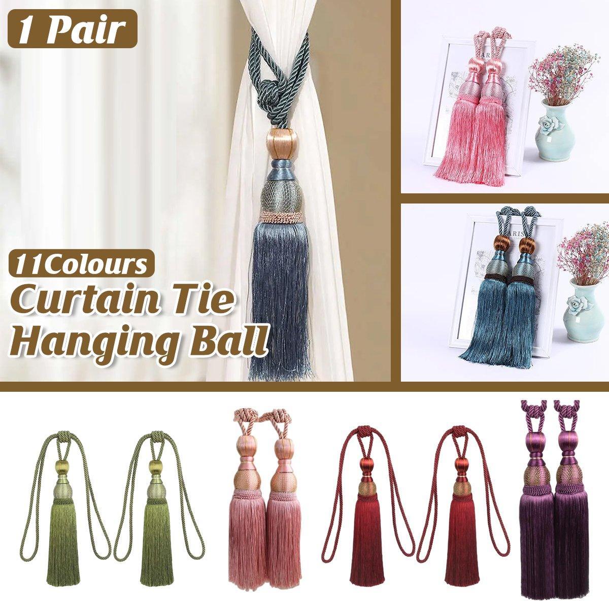 1pair Curtain Tiebacks Hanging Balls Tassel Rope Decorative Curtain Holders - Dark Coffee