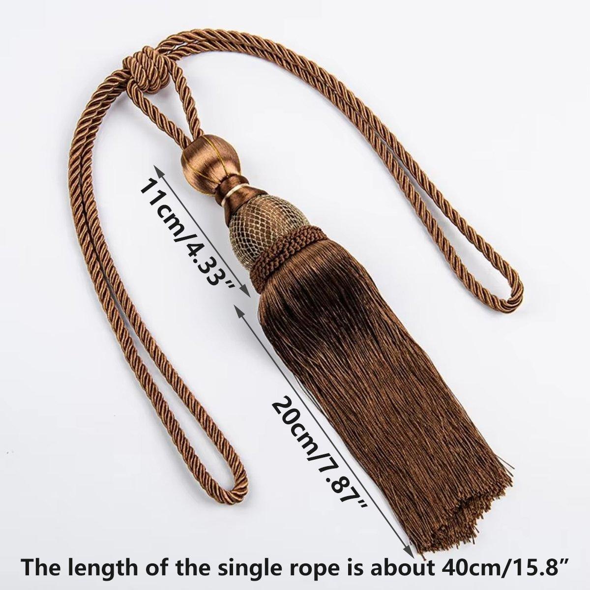 1pair Curtain Tiebacks Hanging Balls Tassel Rope Decorative Curtain Holders - Dark Coffee