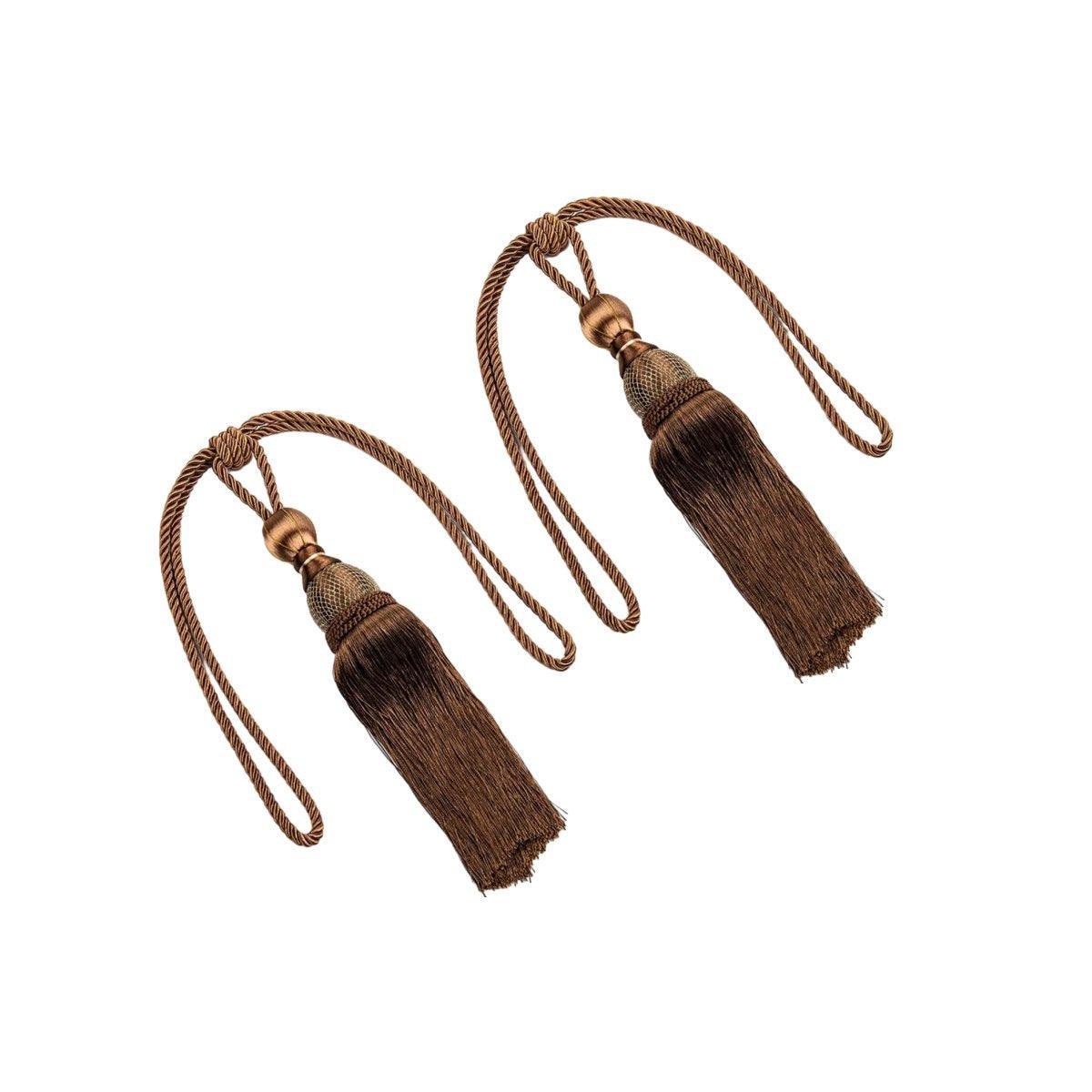 1pair Curtain Tiebacks Hanging Balls Tassel Rope Decorative Curtain Holders - Dark Coffee