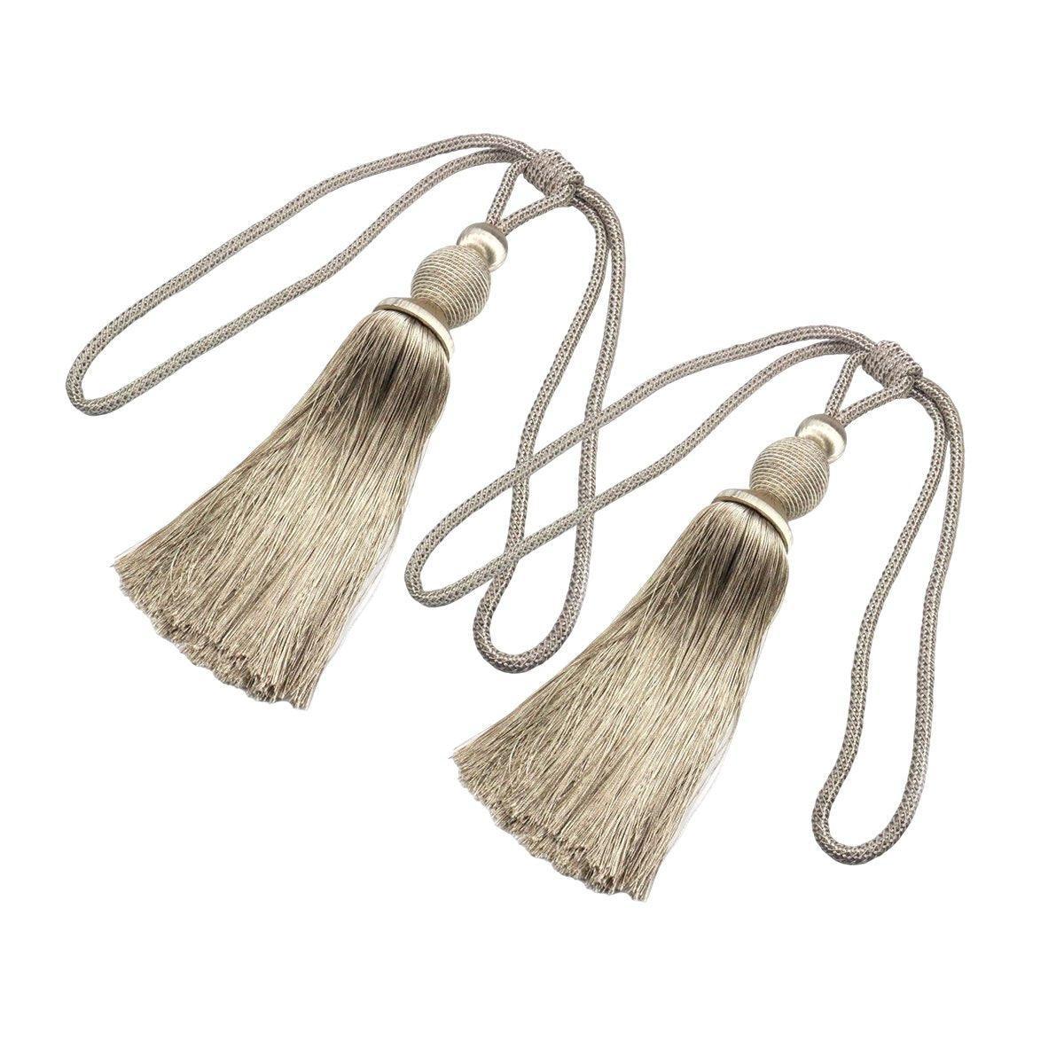 1pair Curtain Tiebacks Hanging Balls Tassel Rope Decorative Curtain Holders - Grey