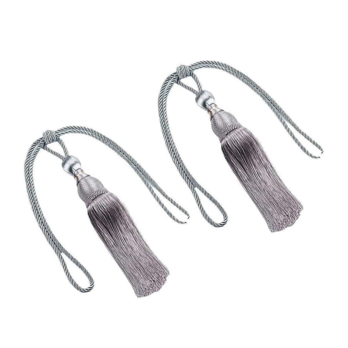 1pair Curtain Tiebacks Hanging Balls Tassel Rope Decorative Curtain Holders - Grey
