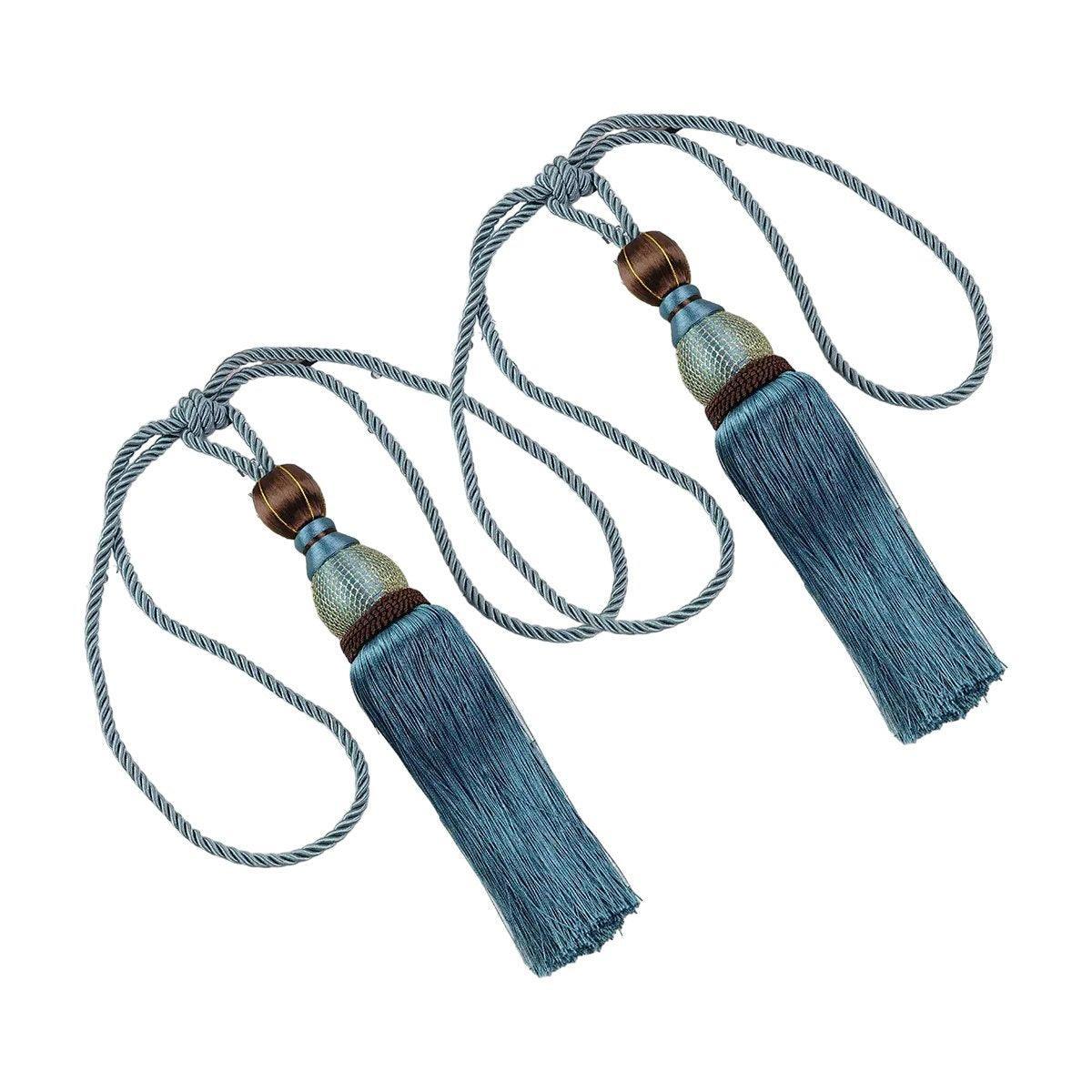 1pair Curtain Tiebacks Hanging Balls Tassel Rope Decorative Curtain Holders - Grey