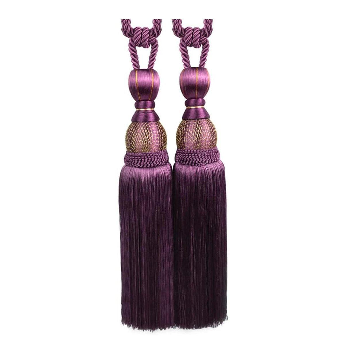 1pair Curtain Tiebacks Hanging Balls Tassel Rope Decorative Curtain Holders - Purplish Red