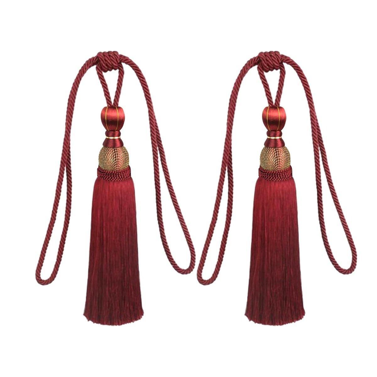 1pair Curtain Tiebacks Hanging Balls Tassel Rope Decorative Curtain Holders - Purplish Red
