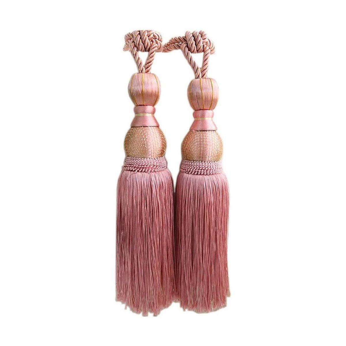 1pair Curtain Tiebacks Hanging Balls Tassel Rope Decorative Curtain Holders - Mauve Pink