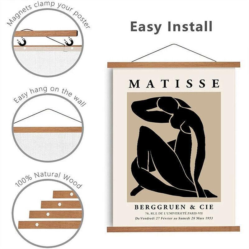 Teak Wooden Poster Frame 31–61cm Wall Art Scroll Hanger Picture Frame Clamp Holder - 51CM