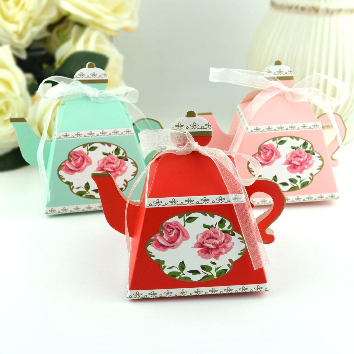 50Pcs Teapot Candy Boxes Wedding Favor Gift Packaging Tea Party Decorations - Blue