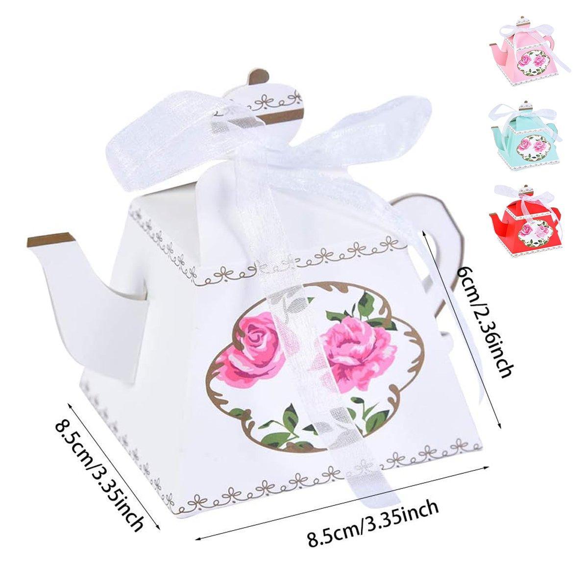 50Pcs Teapot Candy Boxes Wedding Favor Gift Packaging Tea Party Decorations - White