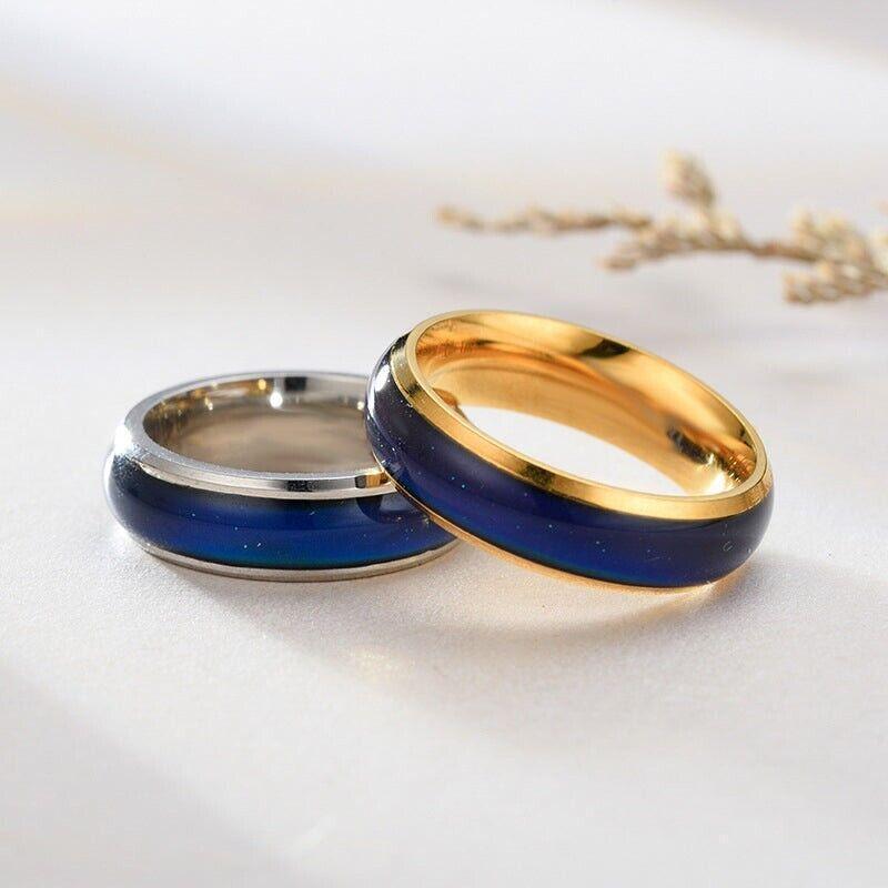 Mood Colour Changing Ring Temperature Sensitive Stainless Steel US Size 8 - Gold