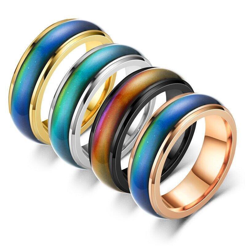 Mood Colour Changing Ring Temperature Sensitive Stainless Steel US Size 8 - Silver