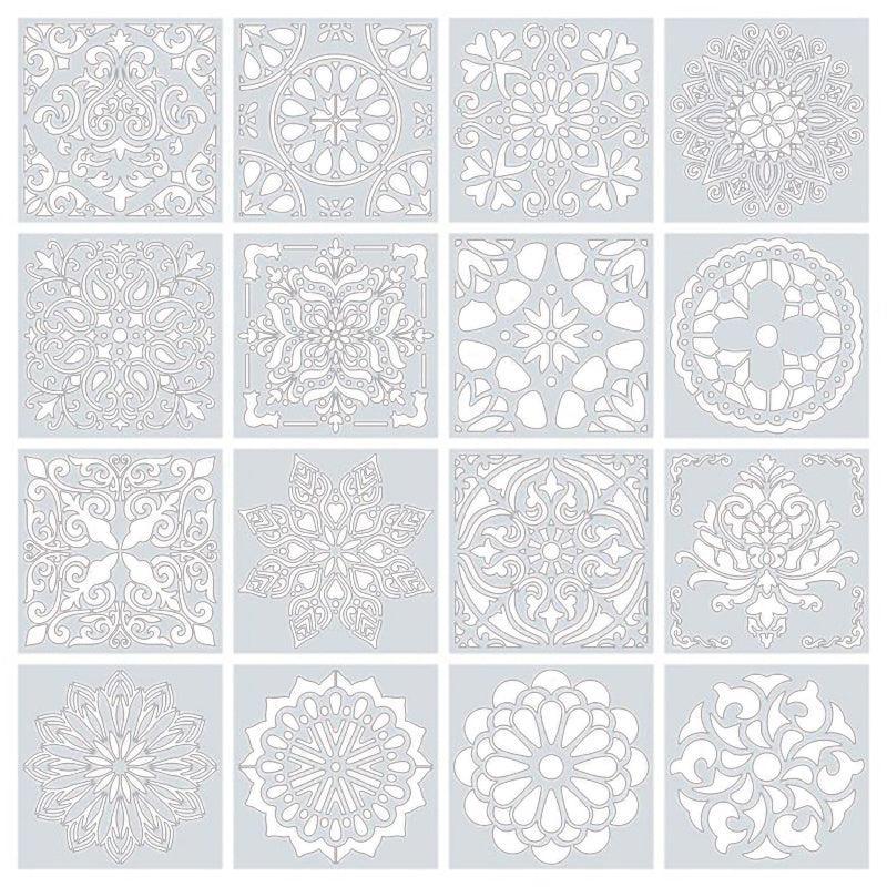 16 Pack Mandala Painting Stencils Drawing Dot Templates For Floor Wall DIY Decor