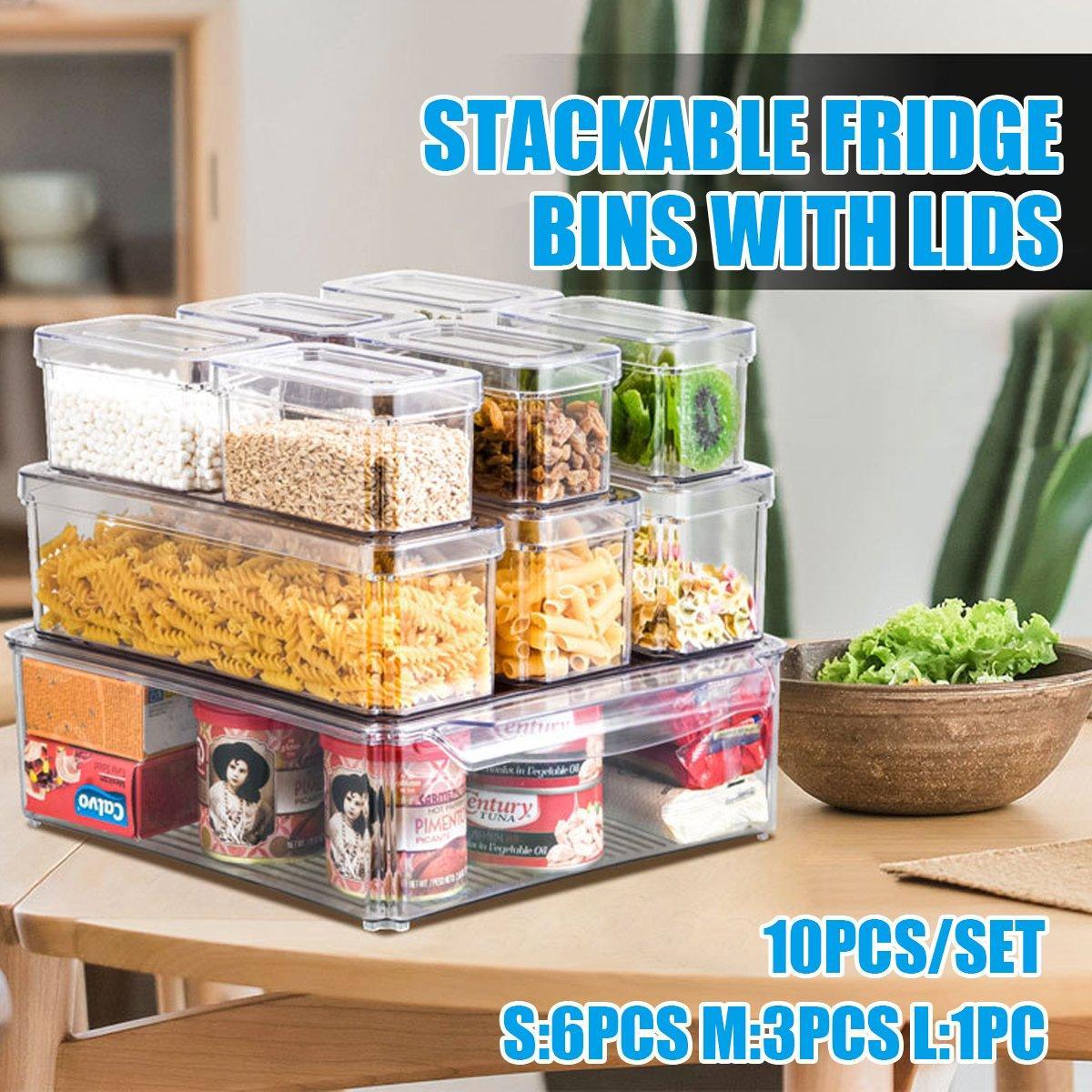 10PCS Clear PET Refrigerator Storage Box Food Grade Fruit Freezer Organizer Set