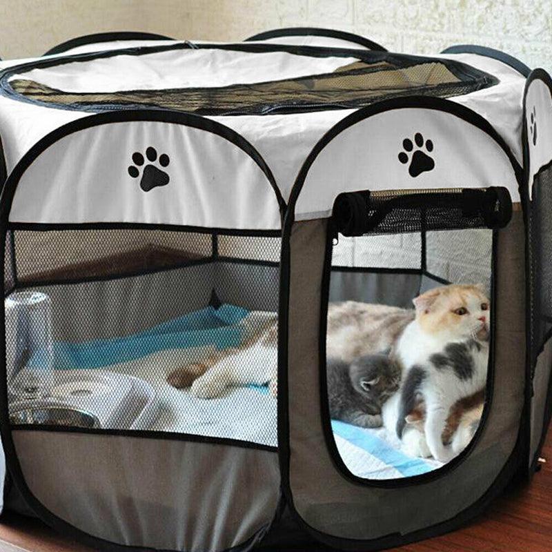 8 Panel Pet Tent Playpen Dog Cat Play Pen Bags Kennel Portable Puppy Crate - L (91X91X58CM)