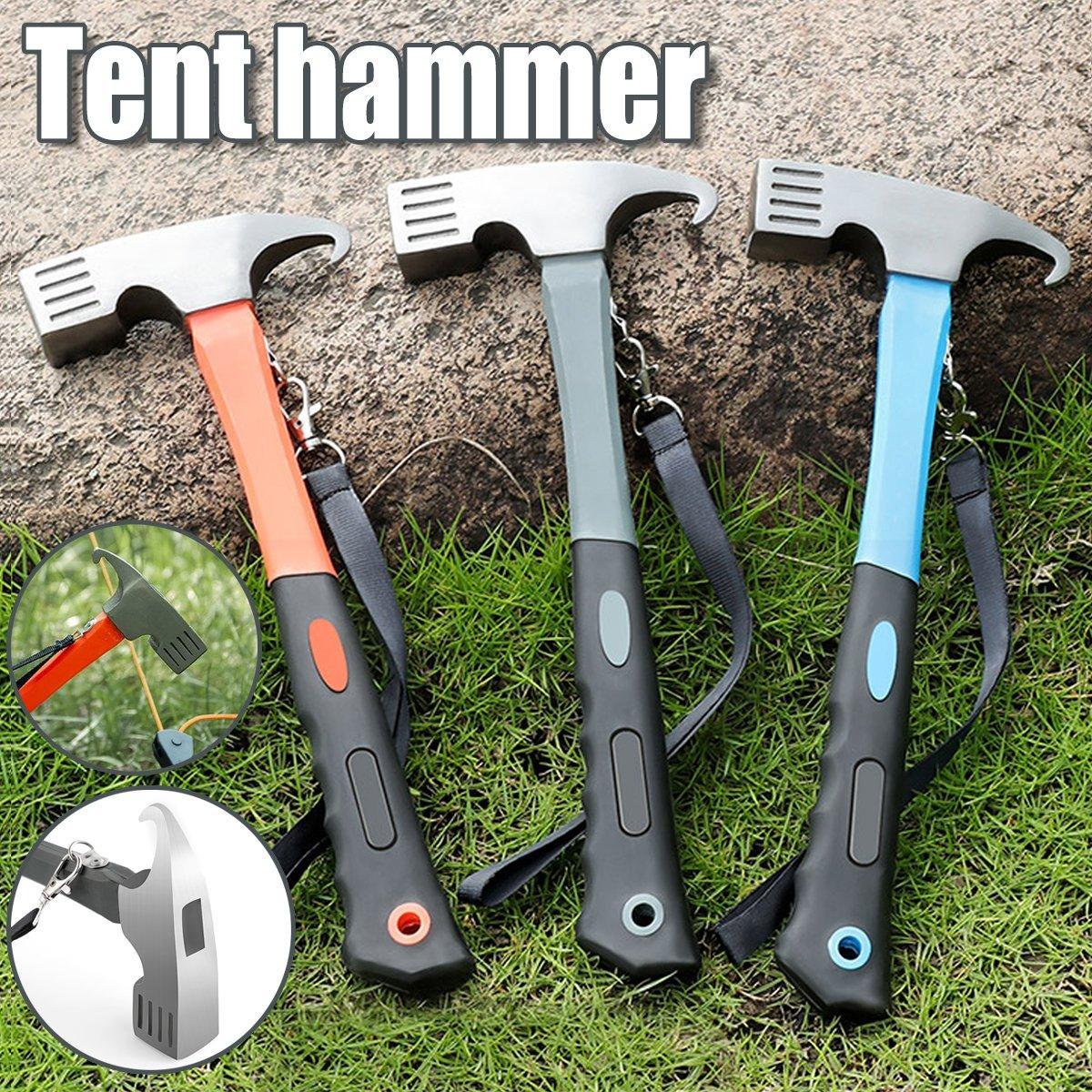 Outdoor Camping Hammer Tent Stake Puller Ground Hammer Heavy Duty Camping Tool - Orange