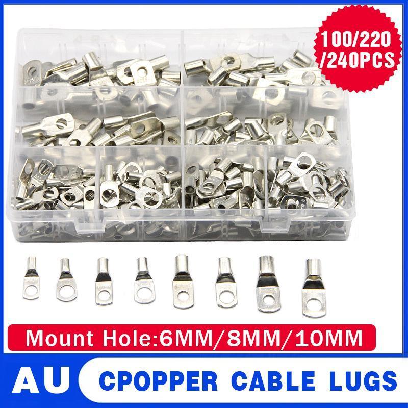 240Pcs 4WD Cable Lug Ring Battery Copper Tube Connector Kits Terminal Crimper - 100X SC6-SC25 Cable Lug Kits+Heat Shrink Tube