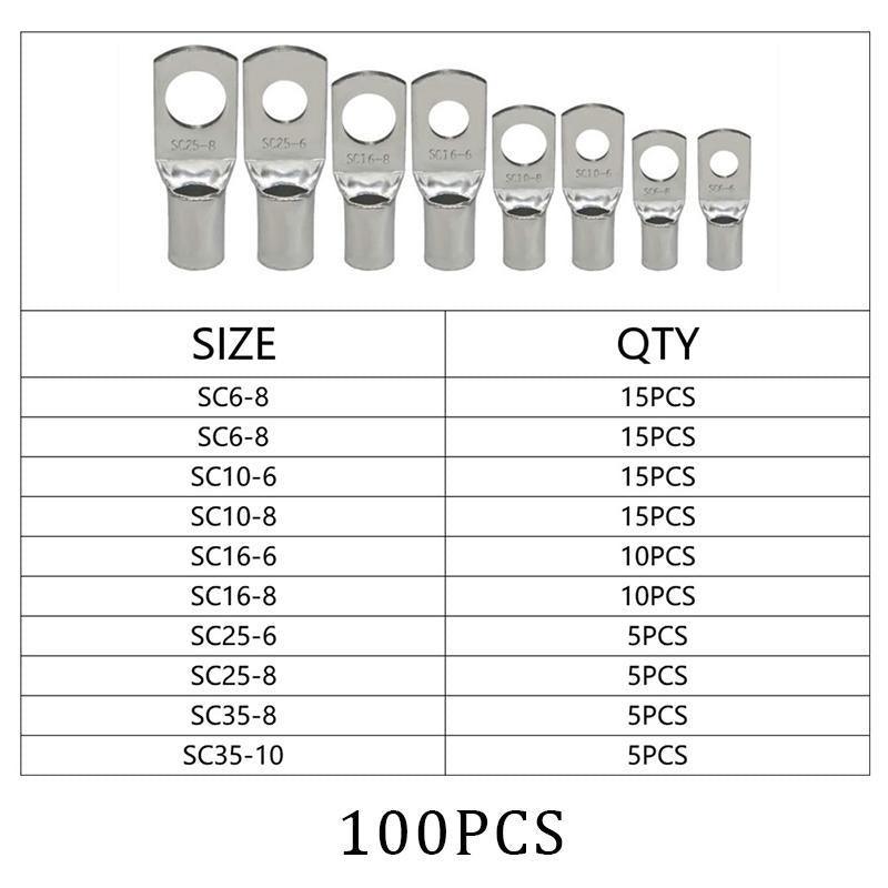 240Pcs 4WD Cable Lug Ring Battery Copper Tube Connector Kits Terminal Crimper - 100X SC6-SC25 Cable Lug Kits+Heat Shrink Tube