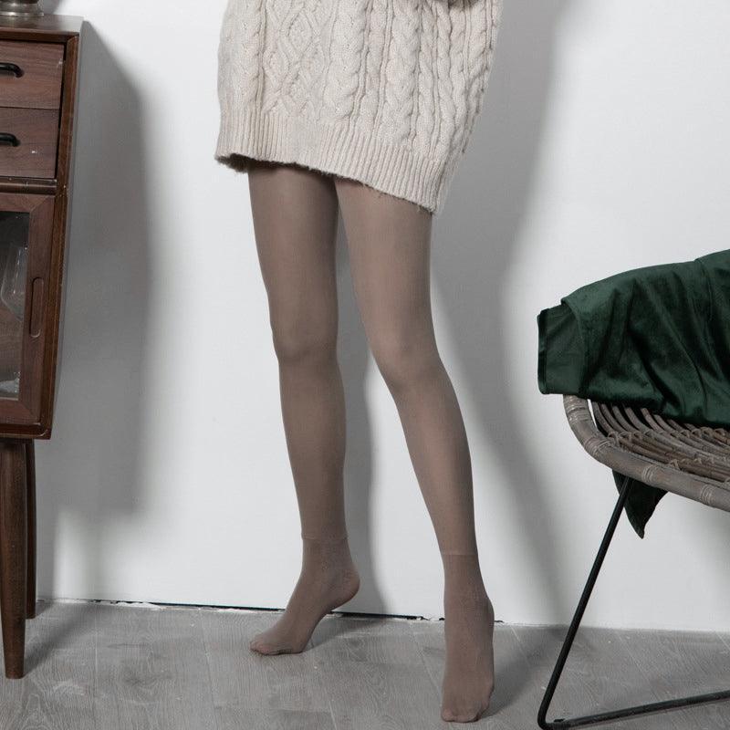 Womens Thermal Lined Translucent Pantyhose Winter Warm Fleece Tights Stockings - Black-220g