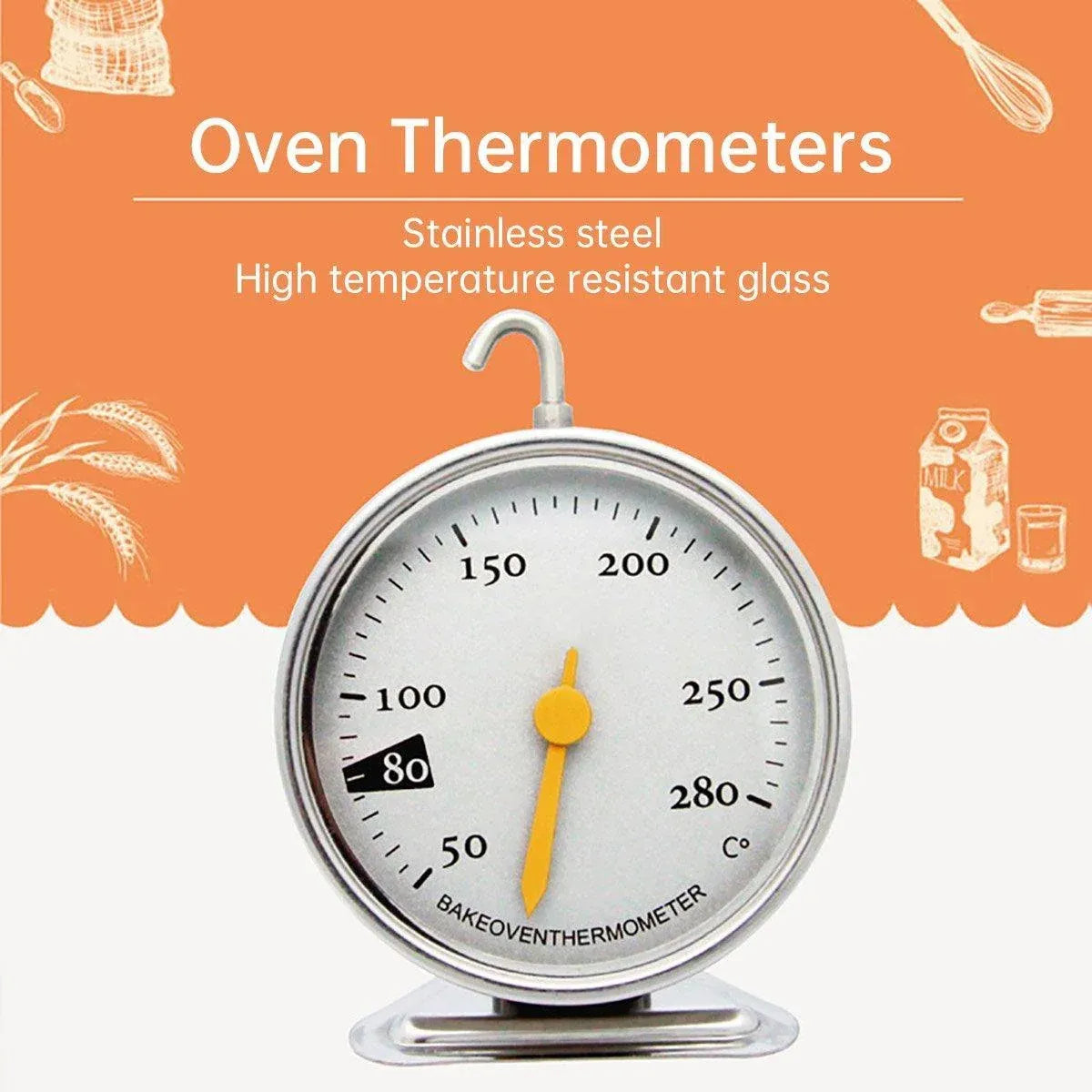1-Piece Mechanical Oven Thermometer with Hook and Stand