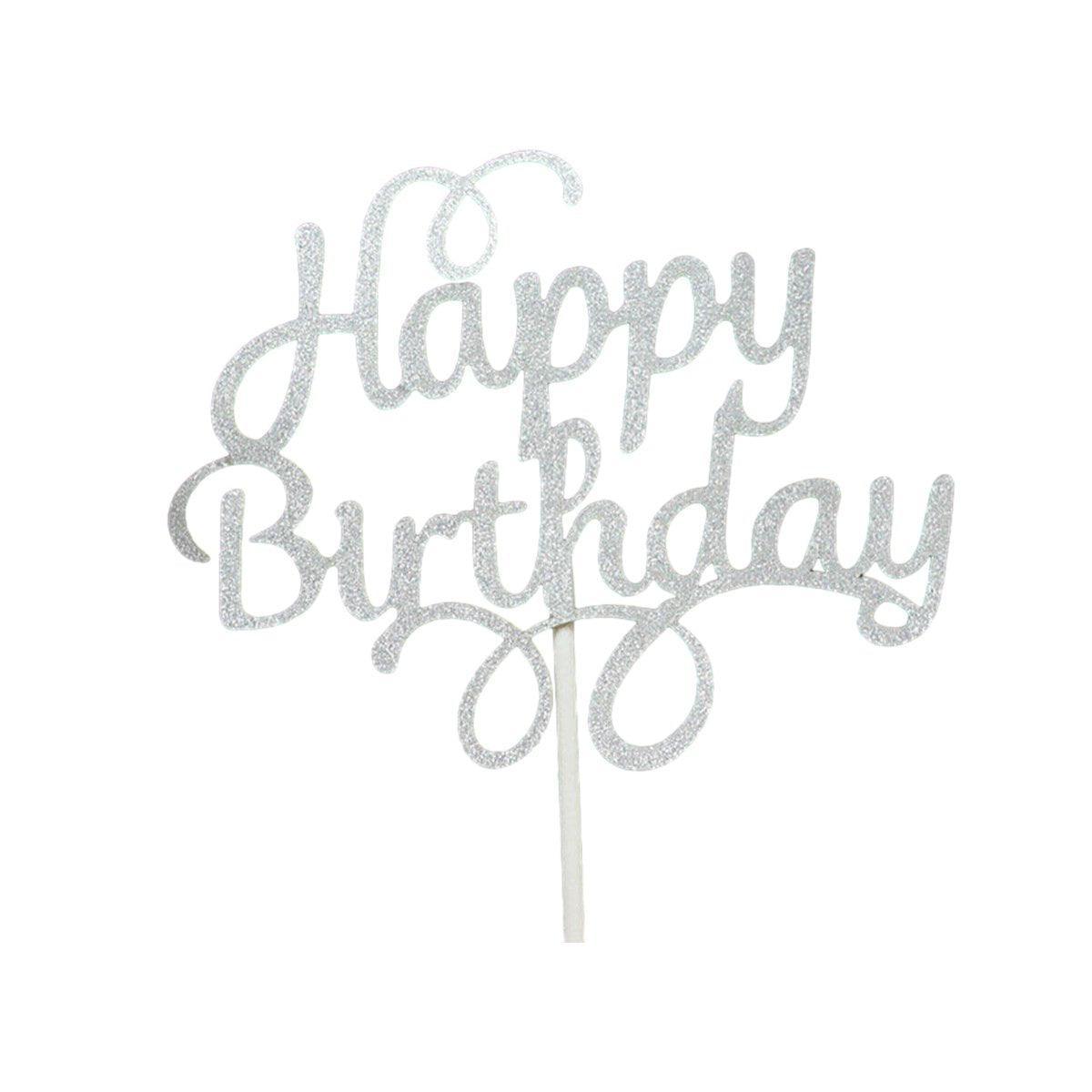 Happy Birthday Cake Topper Colour Printed Acrylic Party Decorations - Blue-Thin Line