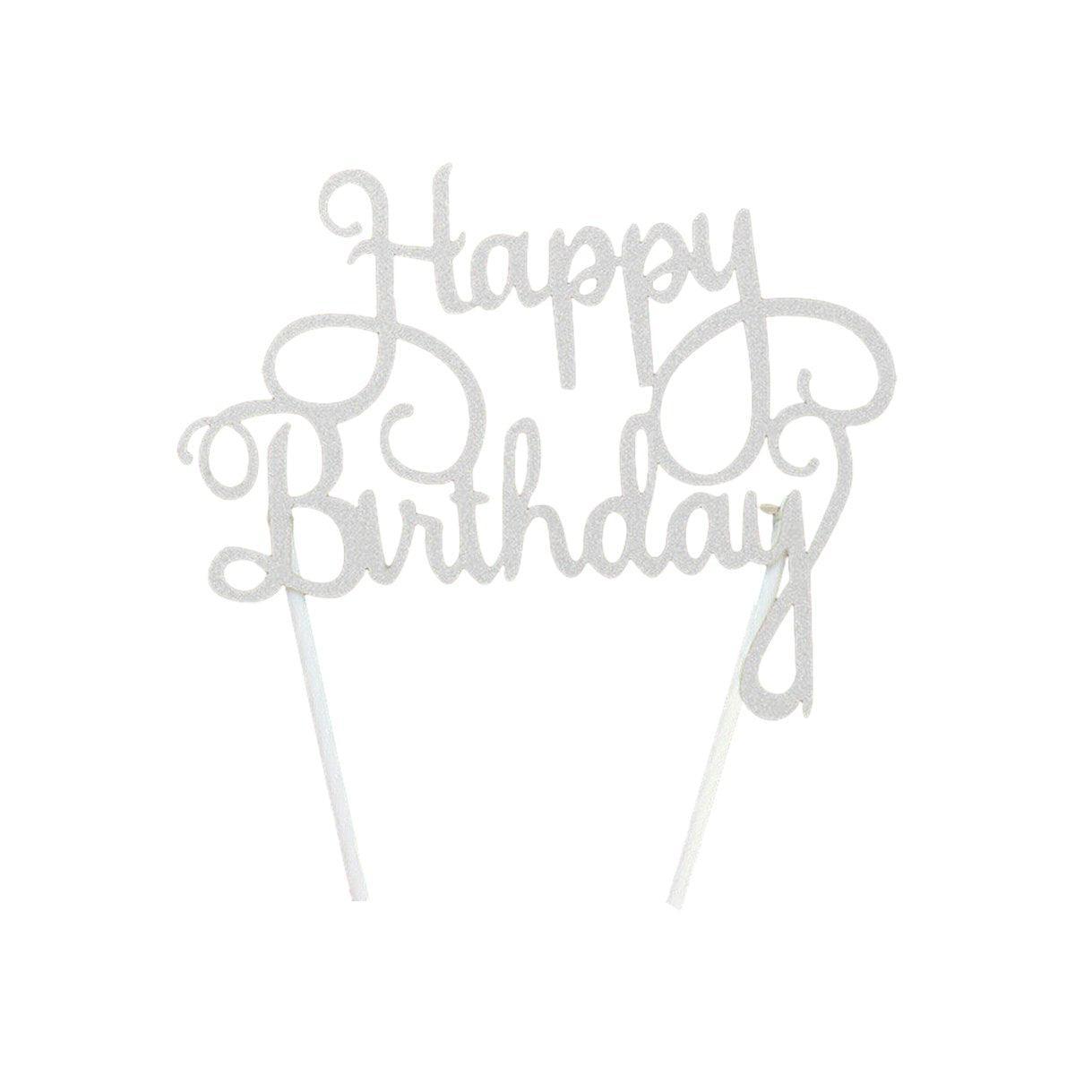 Happy Birthday Cake Topper Colour Printed Acrylic Party Decorations - Gold-Thin Line