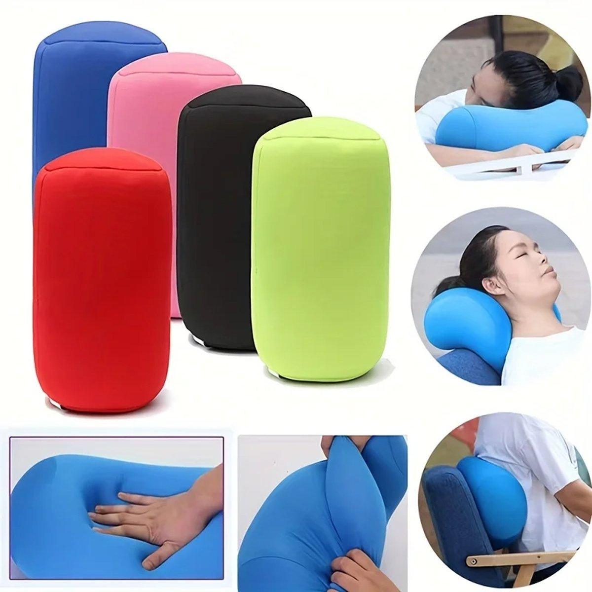 Solid Color Cylindrical Foam Particle Pillow Multi-Functional Neck Waist Support - Black
