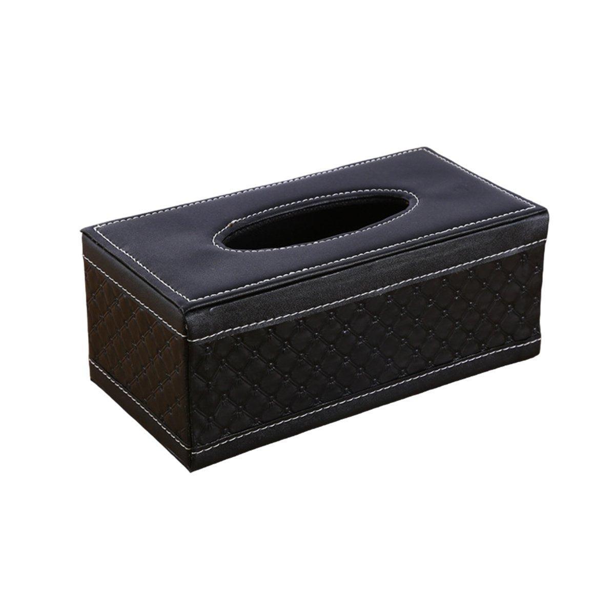 High-End PU Leather Tissue Box Holder for Hotel Home Office Decor Elegant Design - Black Buttons