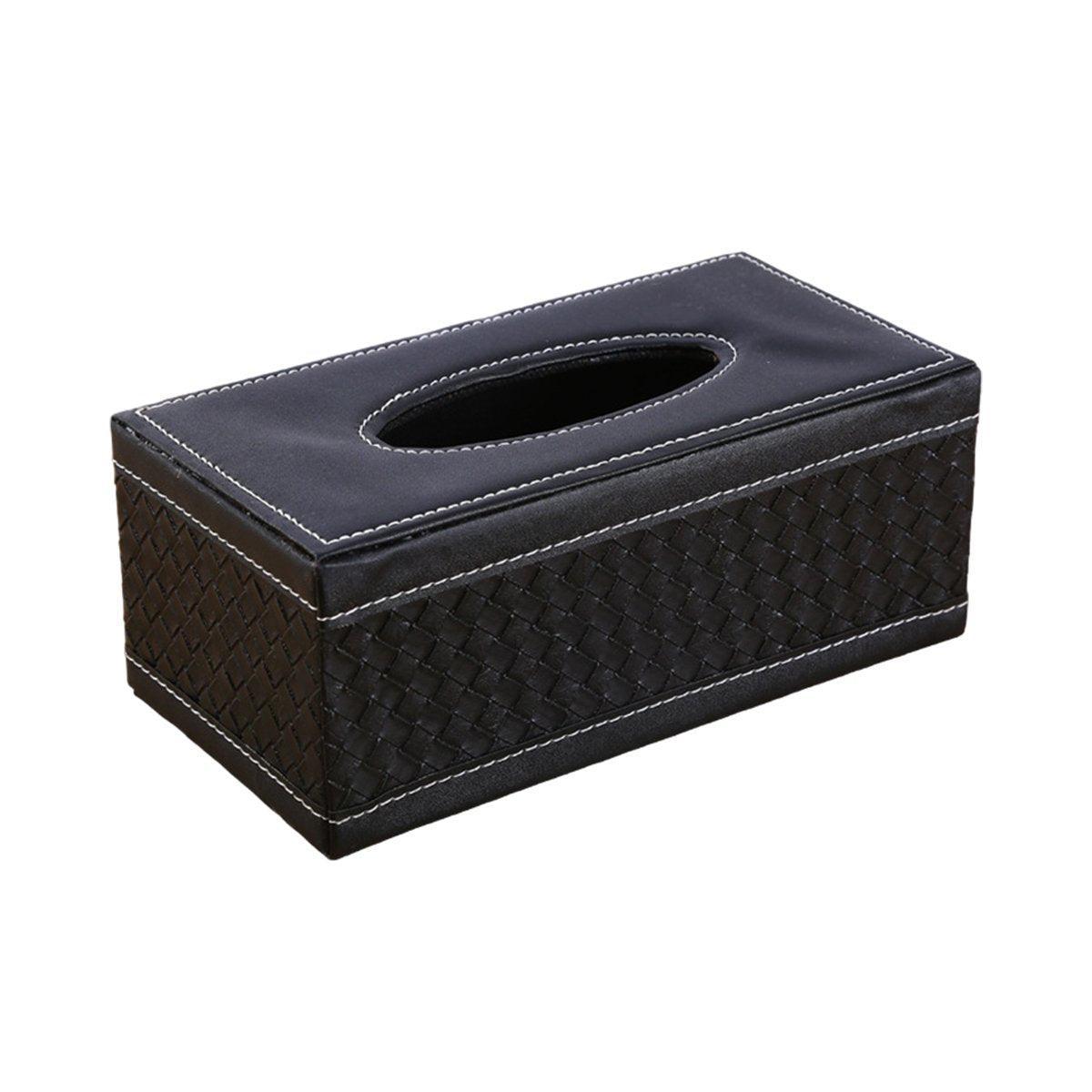 High-End PU Leather Tissue Box Holder for Hotel Home Office Decor Elegant Design - Black Buttons